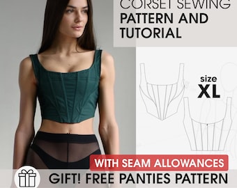 Trendy corset top XL pattern full guide, overbust corset sewing patterns pdf, corset printable pattern, womens sewing, crop top pdf pattern