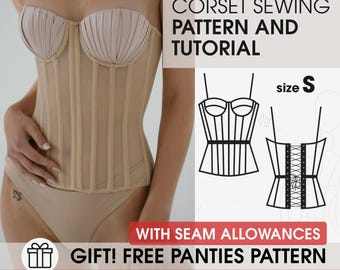 Modello di corsetto da sposa taglia S, modelli di cucito in formato PDF, guida completa al modello di corsetto overbust da sposa, cucito per donne, tutorial di cucito per corsetto con stecche