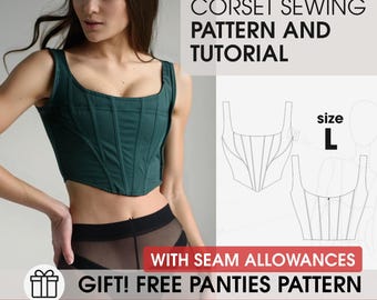 Patrón de costura de corsé en PDF, tutorial para top de corsé de mujer con tirantes anchos.