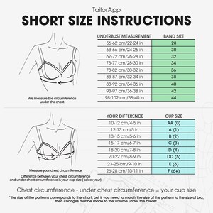 Detailed corset sewing pattern with cup sizing options, includes seam allowances, fitting tips, and fabric recommendations for creating a well-fitting corset top.