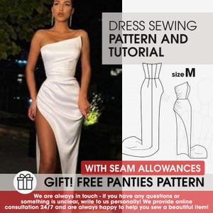 Patron de couture de robe de bal M, robe de sirène de mariage avec motif numérique de train, modèle PDF unique de robe sans manches de bal d'étudiants fendus sur la jambe