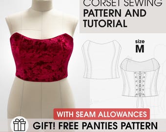 Lacing Corset Sewing Pattern, Strapless Bustier, Size M (PDF Pattern)