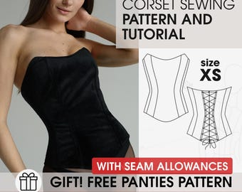Patrón de costura de corsé en PDF, talla XS, patrón de corsé gótico para boda, costura de top de novia para mujer, patrón digital de corpiño y bustier.