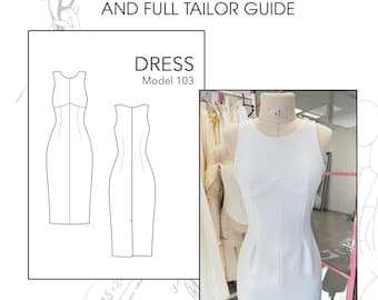 Halter dress paper sewing pattern, sleeveless midi wedding dress printed pattern, womens bridal bodycon pencil dress paper pattern
