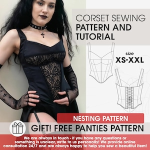 Sheer gothic corset pattern, vampire victorian corset sewing tutorial, cosplay black corset top digital pattern, XS-XXL size overbust corset