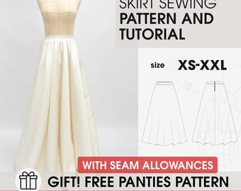 Molde para saia tamanho XS-XXL para casamento vitoriano