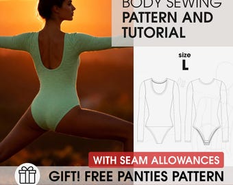 Size L pattern bodysuit, bodysuit sewing guide, lingery sewing patterns pdf, bodysuit printable pdf digital pattern, womens sewing begginer