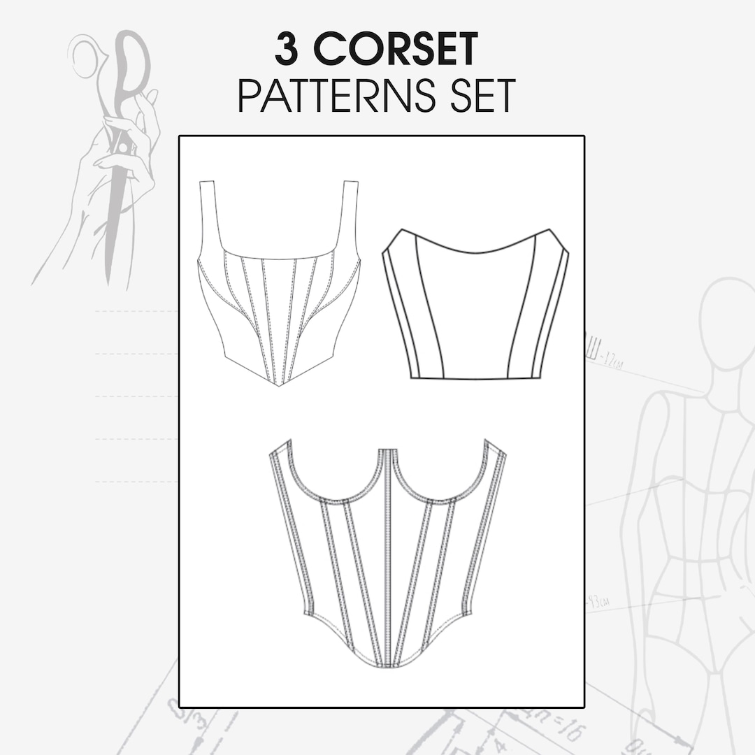 XS-XL Corsets Sewing Patterns Set, Overbust Lacing Corset Pattern ...