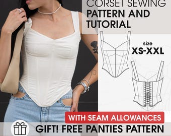 Overbust lacing corset pattern, bustier y2k corset full sewing guide