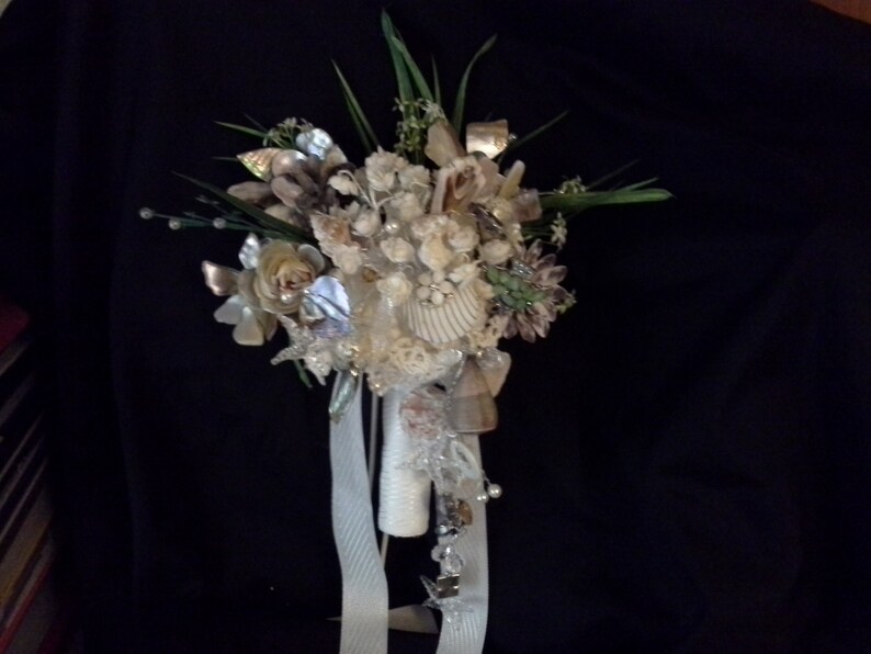 Sea Shells Beach Themed Wedding Bouquet Seaside Crystal Etsy