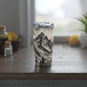 Mountain Wilderness Tumbler - 20oz Travel Mug for Outdoor Lovers, Adventure Gift, Hiking, Camping, Nature Decor
