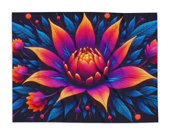 Vibrant Floral Fleece Blanket | Colorful Art Throw
