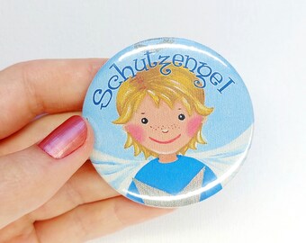 Guardian Angel Button or Clip 5 cm * Angel Boy blue-blond