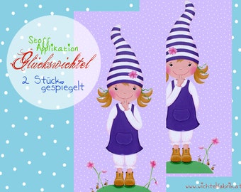 Wichtel Stoffstück Mädchen flieder-violett * Doppelstück gespiegelt * Glückswichtel * Stoffpanel * Wichtelfabrik