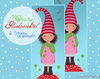 Wichtel Stoffstück Mädchen türkis-pink * Doppelstück gespiegelt * Glückswichtel * Stoffpanel * Wichtelfabrik