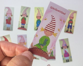 10 mini lucky gnomes cards - also as gift tags - mini gnomes - gnomes