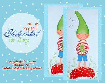 2 gnomes fabric panels * boy light blue-green * lucky gnomes * application * fabric * cotton