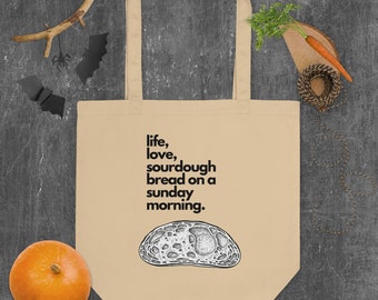 Organic cotton tote bag, black line art, sourdough love, gift for her, gift for the baker