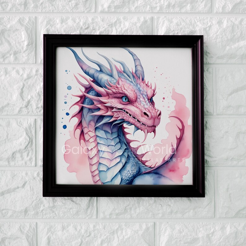 Pastel Watercolour Dragon Digital Wall Art • Pink & Blue Watercolor ...