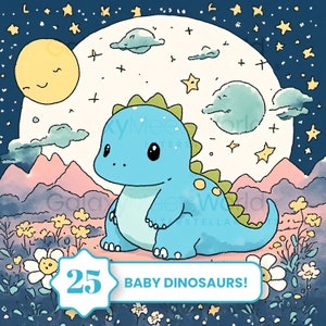 Baby Dinosaurier Zeichnungen Bundle, druckbare lineare wunderliche Dinosaurier Illustrationen, bunte minimalistische Cartoons, niedliche Dinosaurier Wandkunst JPGs
