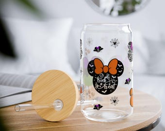 Minnie Iced Coffee Glass, Halloween Minnie, Halloween Minnie Iced Coffee Glass, Iced Coffee Cup, Halloween Minnie Cup, Minnie Halloween Gift