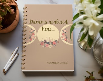 Dreams Notebook  Ruled Line, notebook, dream journal, journal, moon journal, neutral aesthetic, moon phase notebook, gold moon, notes