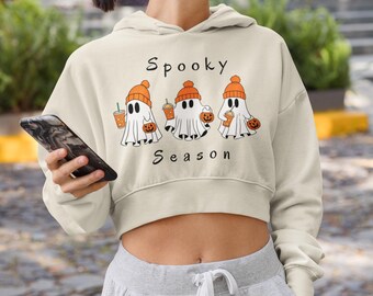 Womens Cropped Hooded Sweatshirt, Halloween Sweatshirt, Womens Cute Halloween Sweatshirt, Halloween Sweater for Her,  Halloween Gifts