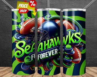 Seahawk 20oz Skinny Tumbler Wrap PNG, Sports 20oz Skinny Tumbler PNG, Mascot Sublimation Tumbler PNG Pobieranie cyfrowe, Football Tumbler Png