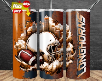 Longhorn 20oz Skinny Tumbler Wrap PNG, Sport 20oz Tumbler PNG, Mascot Sublimation Tumbler PNG Descarga digital