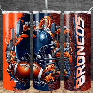 Bronco 20oz Skinny Tumbler Wrap PNG, Sport 20oz Tumbler PNG, Maskot Sublimering Tumbler PNG Digital Nedladdning