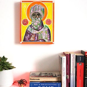 Handmade Saint Patrick Icon Painting Hand-Painted Orthodox Icon Original Religious Artwork Acrylic Painting Celtic Saint Patrick Icon