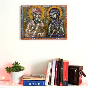 Original Icon of Saint Patrick and Saint Brigid Hand-Painted Byzantine Orthodox Christian Wall Art Catholic Gift Irish Parton