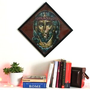 Original Jesus Christ Icon Hand-Painted Religious Art Sacred Christian Wall Decor Byzantine Orthodox Gift Hand Painted Christian Wall Art