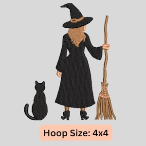 Spooky Witch Embroidery Design, Halloween Witch and Black Cat Embroidery File, Trendy Fall Machine Embroidery Digital Download, Witchy Woman