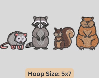 Woodland Animals Embroidery Design, Opossum, Raccoon, Squirrel (Instant Download)