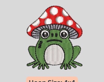 Frog Toadstool Embroidery Design, Cute Cottagecore Pattern (Digital Download)