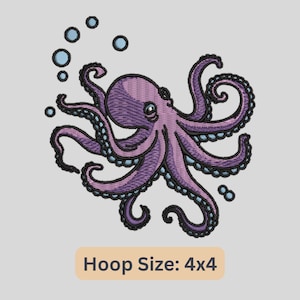 Octopus Embroidery Design, Underwater Sea Creature Embroidery File, Wildlife Embroidery Instant Download, Summer Embroidery Pattern