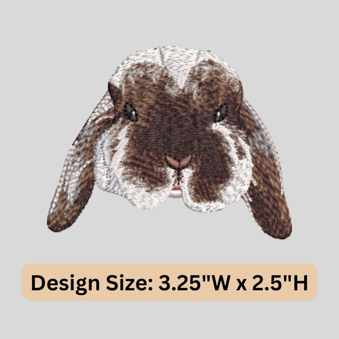 Realistic Lop Eared Bunny Embroidery Design, Floppy Ear Rabbit Face ...