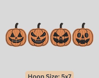 Jack O Lantern Faces Embroidery Design, Pumpkin Border (Instant Download)