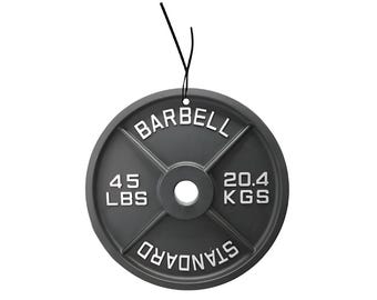 Black Barbell Weight Car Air Freshener -  Fun Gym Gift - car air freshener hanging - fun Car Fragrance Dispenser - Scent Tree Funny