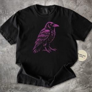 Vintage Raven Graphic T-Shirt, Grunge Gothic Crow Tee, Spooky Cute Dark Academia Shirt, Comfort Colors Crow Shirt, Witchy Bird Top