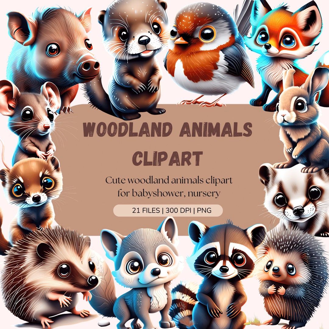 Cute Woodland Animals PNG Clip Art| Woodland Baby Shower Nursery PNG ...