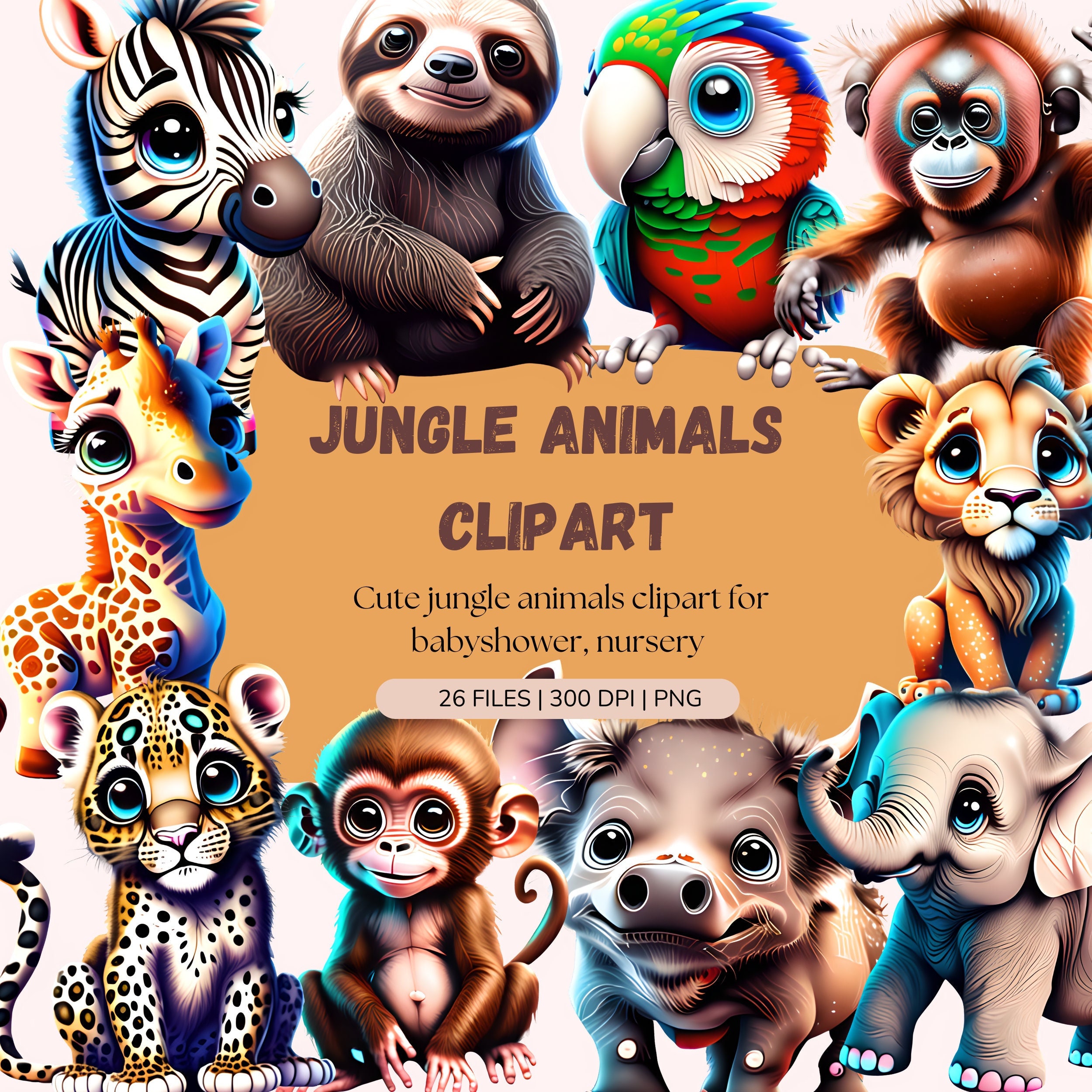 Cute Jungle Animals PNG Clip Art| Safari Babyshower Nursery PNG ...