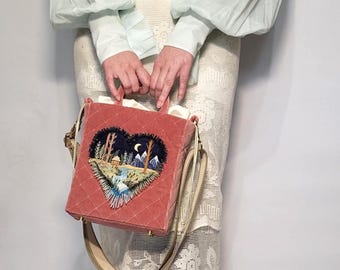 ハンドメイド刺繍ベルベットバッグ：キルティングテキスタイル財布