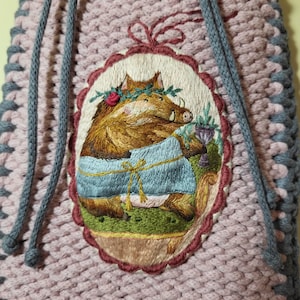 Knitted bag, phone bag, bag with embroidery, handmade embroidery, phone case