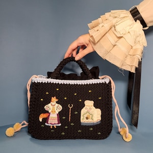 Gestrickte Tasche, handgemachte Tasche, exklusive Tasche, bestickte Tasche