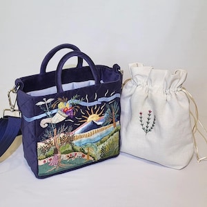 Handmade Embroidered Velvet Bag: Landscape Design Textile Bag