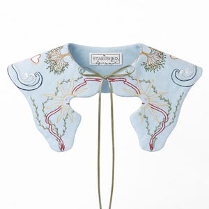 Women’s Blue Cotton Collar – Handmade Embroidery, Detachable Designer Accessory, Unique Embroidered Gift image 12