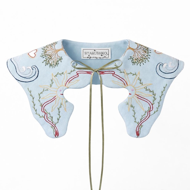 Women’s Blue Cotton Collar – Handmade Embroidery, Detachable Designer Accessory, Unique Embroidered Gift image 12