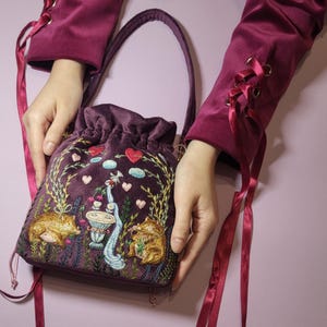 Handmade Embroidered Velvet Bag: Unique Drawstring Gift Bag